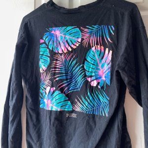PINK LOGO SLEEVE T WITH TROPIC DESIGN